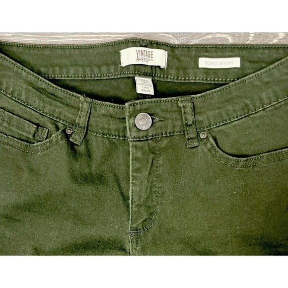 Vintage America Blues Green Denim Boho Skinny Jeans 8 Stretch Cottagecore Preppy - Picture 3 of 5